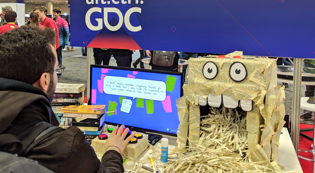 Adellelin's tweet photo. Got to play a few really rad alt.ctrl games at gdc this year!! #thebookritual by @agAitcheson #extrarealitycodebreaker by @FLEBpuzzles @MachinariaGame by black mamba studios and #hotswap by peter gyory #gdc19 #altctrl https://t.co/fmJqvVth7V