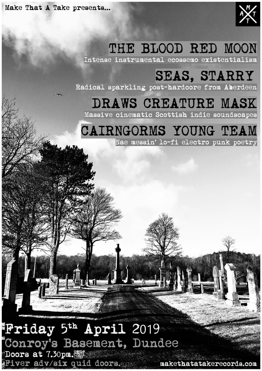 CreatureMask's tweet image. Date #4! Our last night in Scotland with @makethatatake playing at Conroys Basement with The Blood Red Moon, @seasstarry and Cairngorms Young Team!
