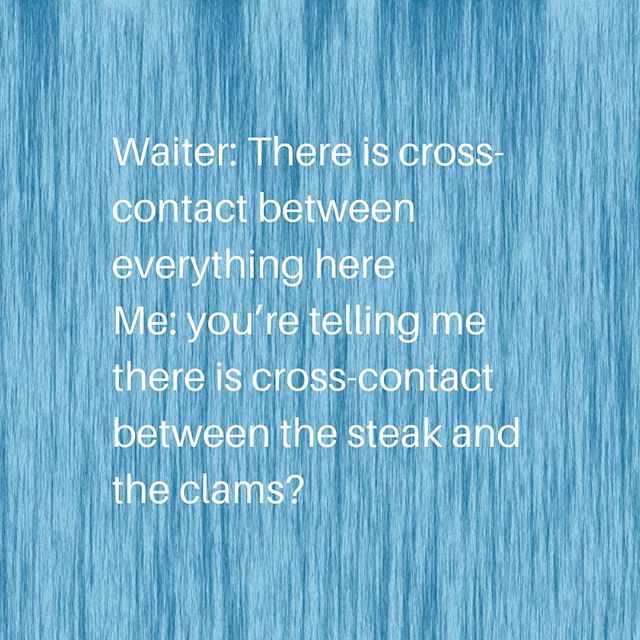 This waiter was clearly just trying to scare me into not ordering anything. Not cool.

___
#beallergyconscious #foodallergies #foodallergyawareness #allergyfriendly #allergies #foodie #foodies #glutenfree #nutfree #peanutfree #allergenfree #crosscontact ift.tt/2TwfWcY