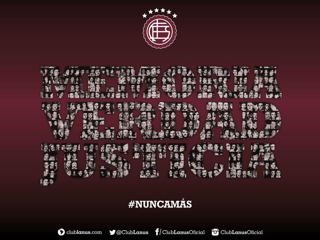 clublanus's tweet photo. En el Club Lanús repudiamos enérgicamente la dictadura cívico-militar, un capítulo trágico de la historia de nuestro país. Memoria, verdad y justicia, siempre. #NuncaMás

👉 Si naciste entre 1975 y 1980 y tenés dudas sobre tu identidad, comunicate con @abuelasdifusion. https://t.co/LRRiGf5RwN