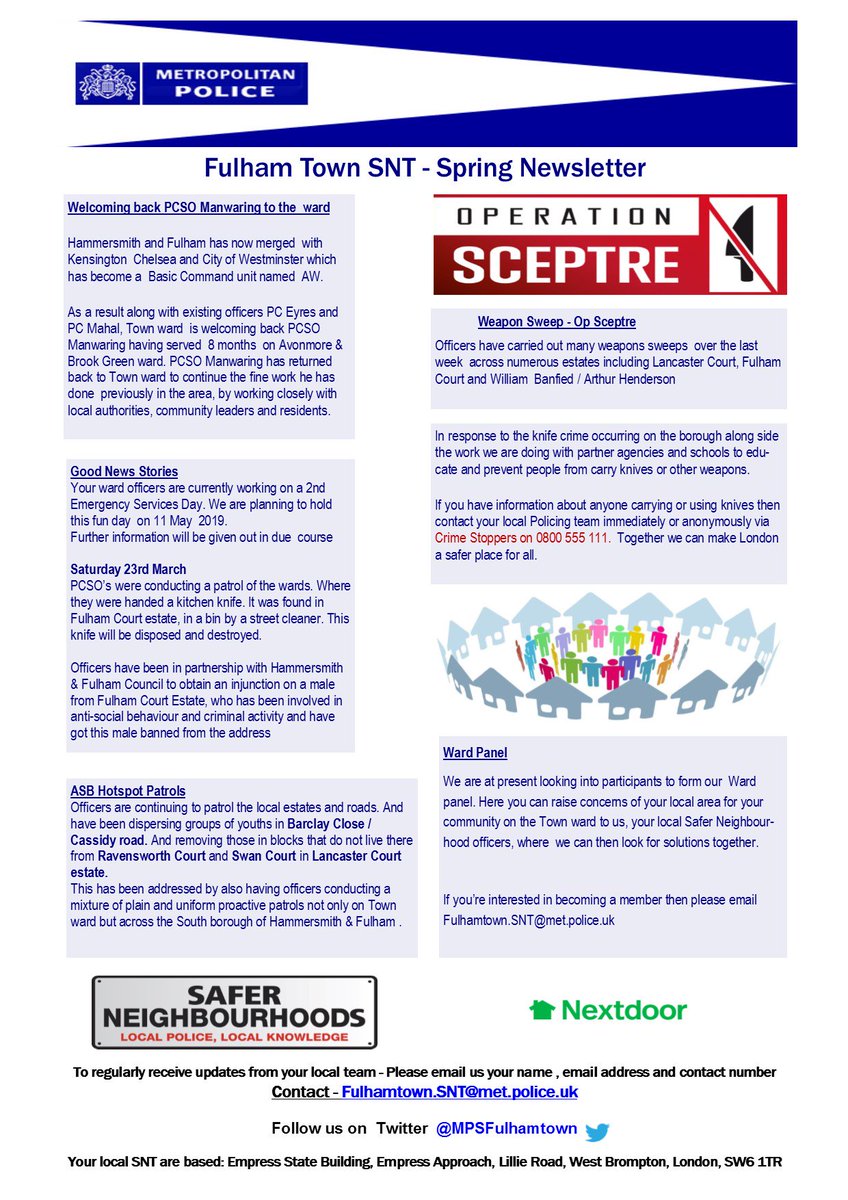 MPSFulhamTown's tweet photo. Spring 2019 Fulham Town newsletter and do let us know what kind of news you would like to see in future letters https://t.co/jyVSsRG9nL