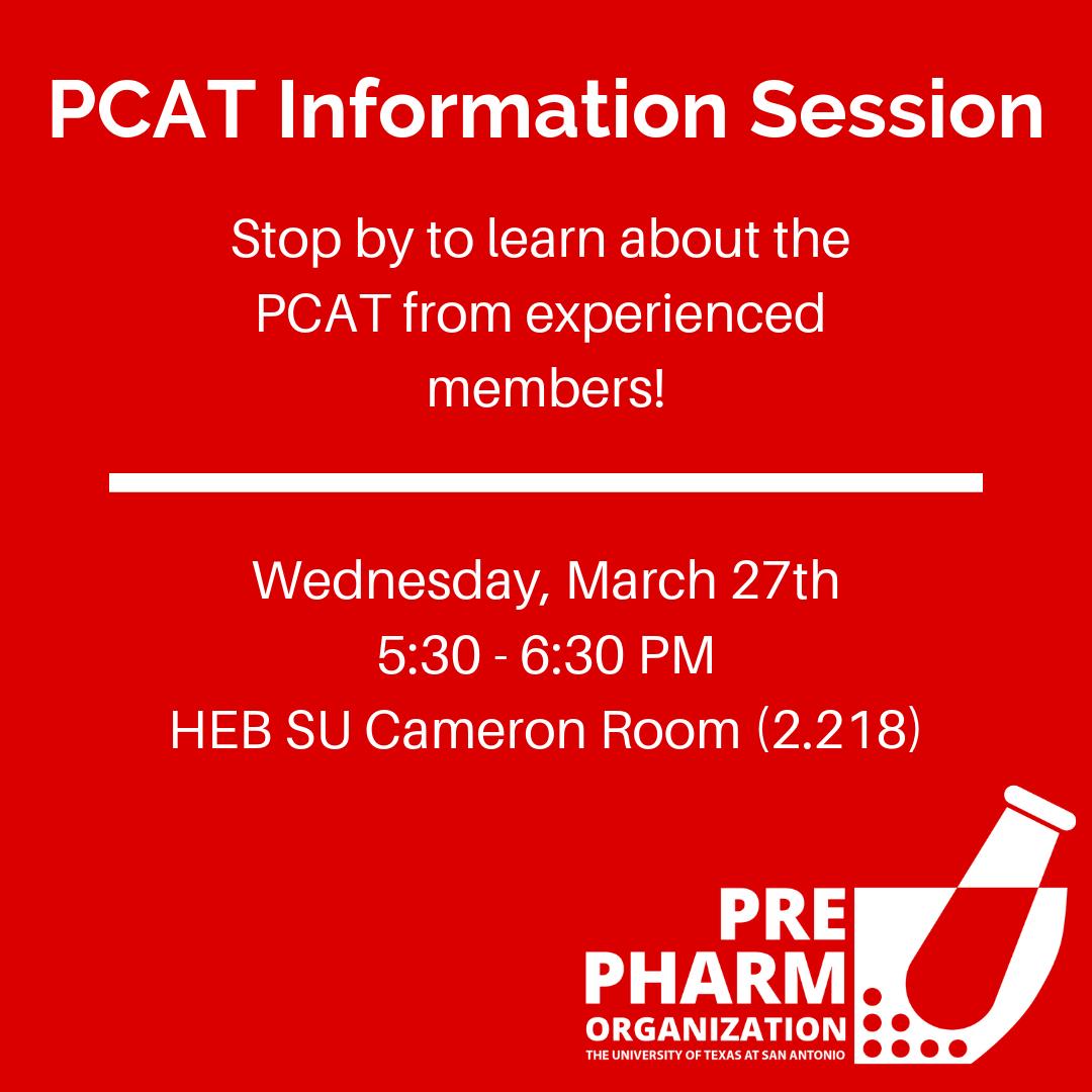 utsaprepharmacy's tweet photo. PCAT SESSION THIS WEDNESDAY: Get all your questions about the PCAT and pharmacy school admissions answered! https://t.co/8qDTBVvaXi