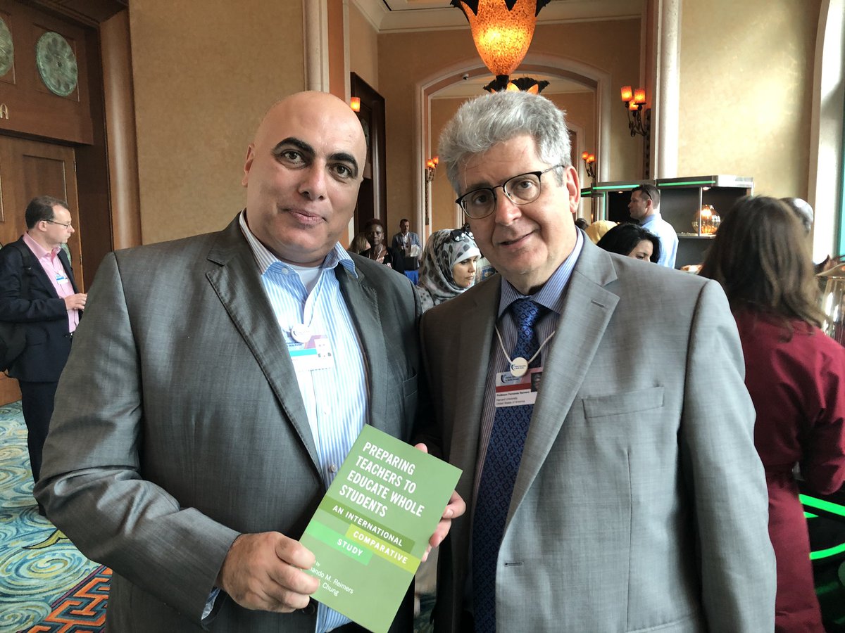aamin1968's tweet photo. Very glad to catch up with Prof. @FernandoReimers a mentor en dear friend at #GESF2019 thank you for the amazing gift, new publication “preparing teachers to educate whole students” @ask_arabia https://t.co/aD8HjOftwT