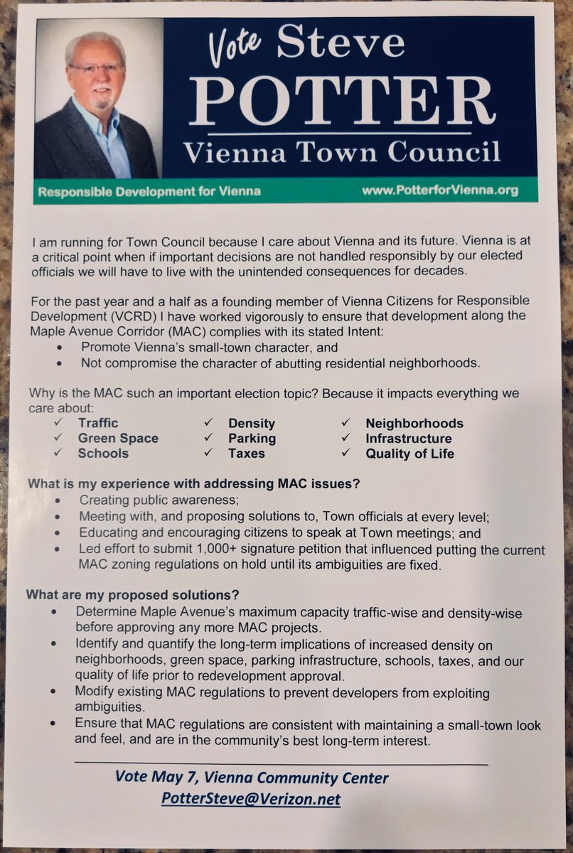 PotterforVienna's tweet photo. Great to be meeting with the community and passing these out.  So many people with the same concerns for Vienna. https://t.co/DLH6sFBeKN