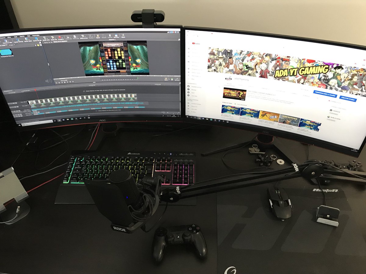 adaytgaming's tweet photo. Et voilà le après ! Avec ca je vais vous faire du gros contenu ! #nouveausetup #amd #doubleecran #Corsair #rode #playstation #TapTitans2 #aoc #Razer https://t.co/gTjuhFb0d1