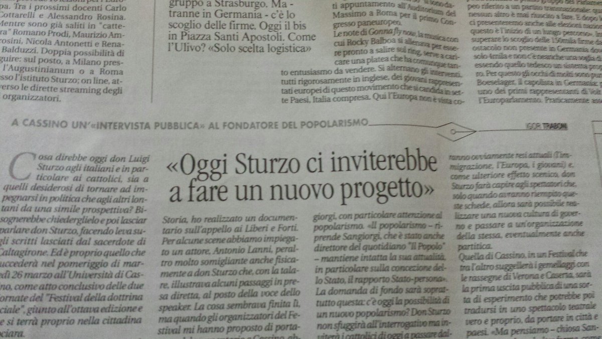 IgorTraboni's tweet photo. Cosa direbbe don Sturzo se tornasse oggi? Se ne parlerà martedì 26 a Cassino, al Festival della dottrina sociale. Oggi su Avvenire l’anticipazione nelle parole di Giuseppe Sangiorgi, autore dell’intervista a Sturzo. https://t.co/sF40EOkUqG @Avvenire_Nei #Cassino @ComitatoSALE https://t.co/gayxNDxIQZ
