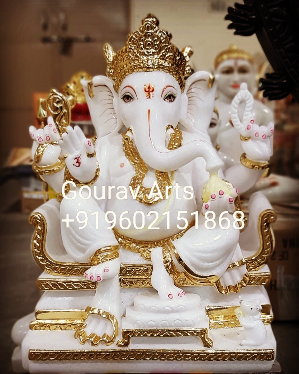 gourav_arts's tweet photo. This is 24 inch Lord Ganesha in super white marble with hand painted gold leafing work. If anyone interested to buy please contact me Call or WhatsApp +919602151868 
#ganeshotsav #ganeshpooja #marblemoorti #marbleganeshidol #marblehandicrafts #marbleganesh #siddhivinayak https://t.co/K8UjeAd0vq