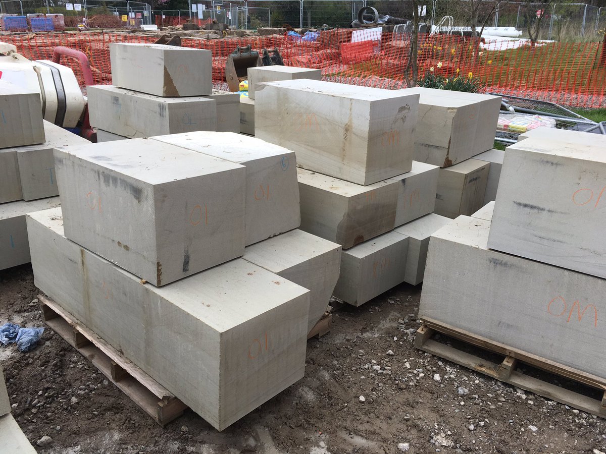Marple Lock 11: starting to rebuild the lock chamber walls. Lower part is natural orange brick, and now on to rebuilding the stonework. We have some new sandstone blocks to replace perished stones. <a href="/CRTNorthWest/">Canal & River Trust North West</a>