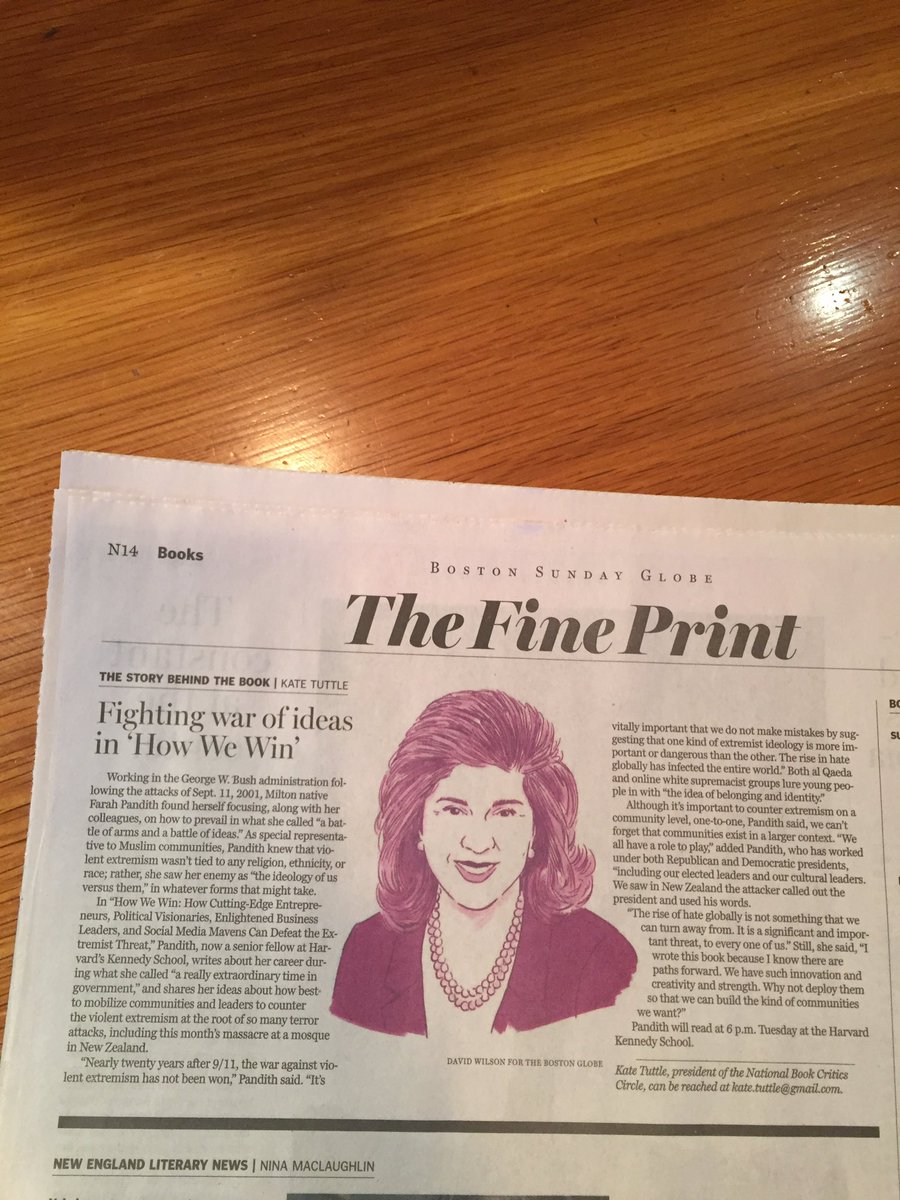 Farah_Pandith's tweet photo. In #Boston on a beautiful sunny day and saw this in print in the line for coffee: @BostonGlobe #KateTuttle #DavidWilson https://t.co/X34izAi5lH