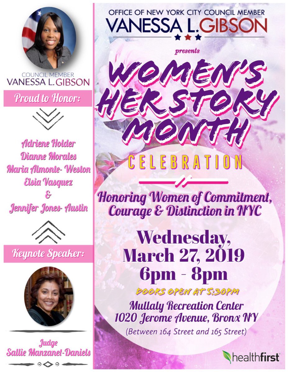 BPGibson2025's tweet photo. Proud to join @HealthfirstNY in hosting our Annual Celebration of #WomensHerStoryMonth, Wednesday, March 27th, at 6pm, at the Mullaly Recreation Center. We are honoring dynamic women of Commitment &amp; Distinction. @AdrieneHolder @palanteharlem @PhippsNY @FPWA BX Community Solutions https://t.co/qRusqfet3D