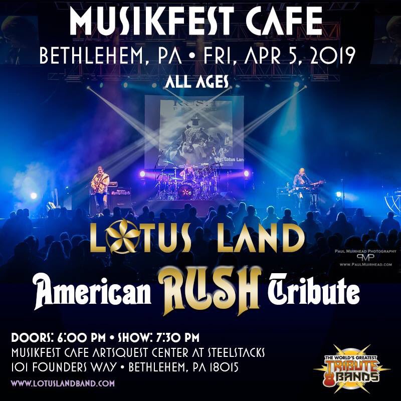 LotusLandTrbute's tweet photo. ATTENTION eastern PA RUSH fans!   Next stop is Bethlehem, at the Musikfest cafe  @SteelStacks   Great venue!   Come early for dinner and an evening of RUSH by Lotus Land!  See you there!

https://t.co/C2tViVHJQe https://t.co/kcz0nZjehj