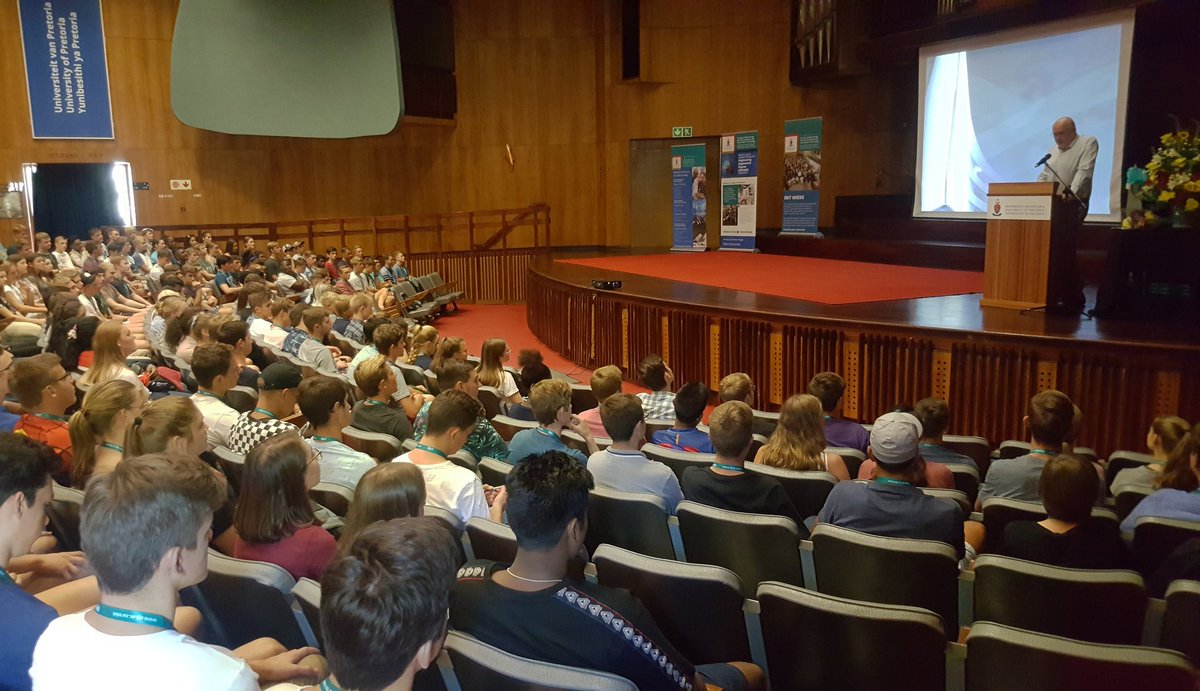 Excited students are being presented a warm welcome by Prof Jan Eloff Deputy Dean of <a href="/UPTuks/">University of Pretoria</a> in the Musaion on <a href="/UP_EBITweek/">EBIT Week</a> 😁. #Ebitweek #Ebitweek2019