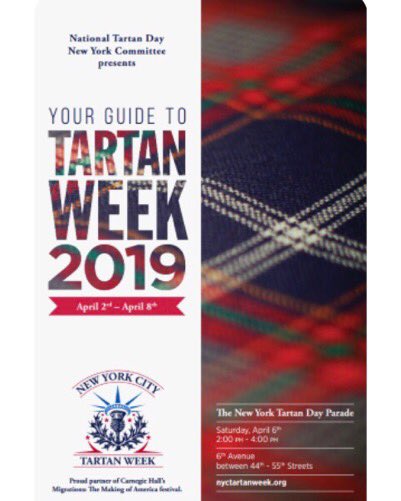 nyctartanweek's tweet photo. The 2019 NYC Tartan Week Guide is now available online so you can check out what fantastic events are happening throughout the week, no matter where you are in the world! https://t.co/uu2uGPk9OJ
#nyctw #nyctartanweek #tartanday #parade #scotland #scotsinnewyork #migrations https://t.co/O3JXxIUxtp