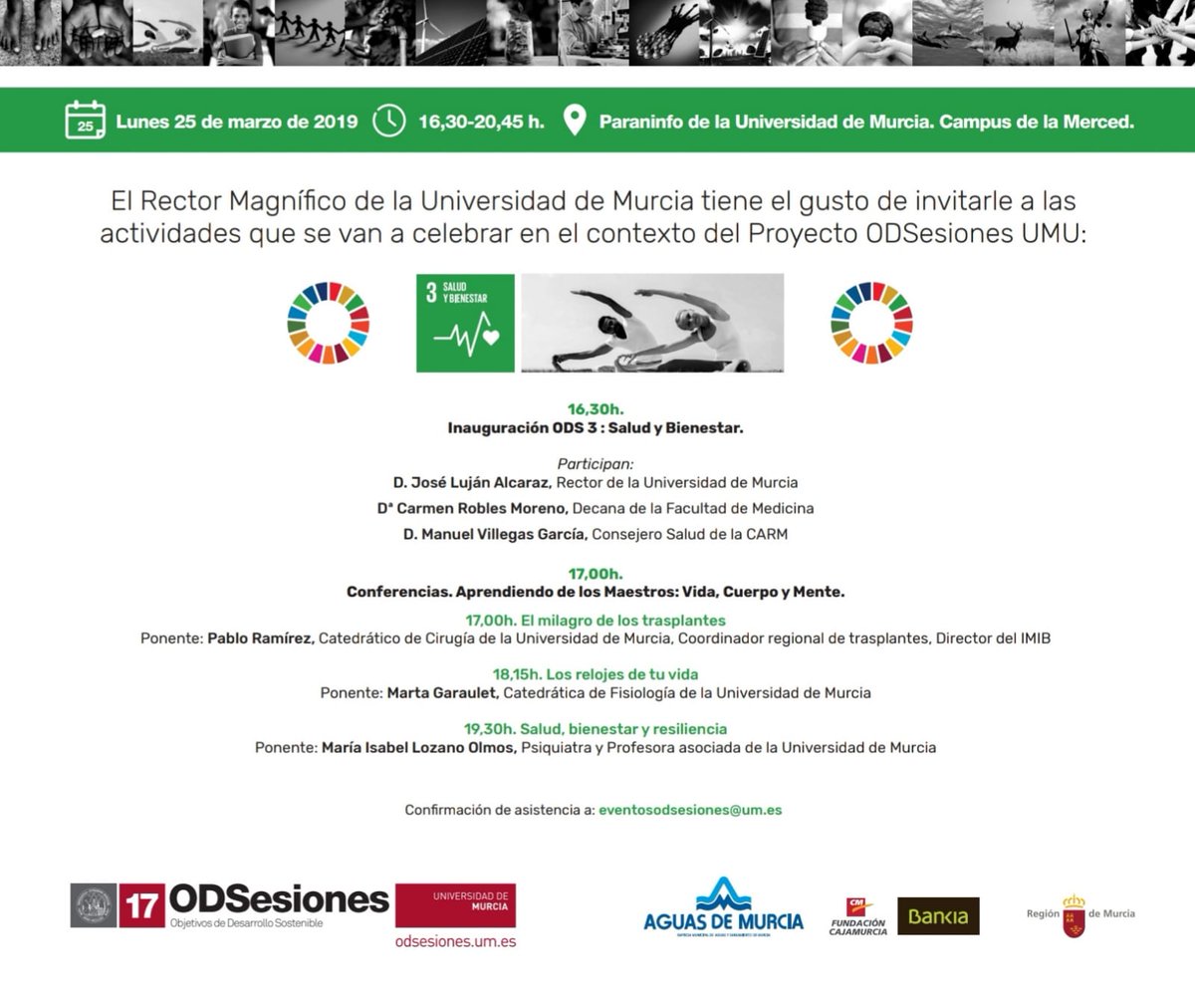 No faltéis mañana Lunes 25 de Marzo, presentamos el ODS-3 "Salud y Bienestar" 
El acto inaugural tendrá lugar a las 16.30h en el Paraninfo del Campus de la Merced.
#ODS #ODSesiones #ODSesionada #ODSesionado