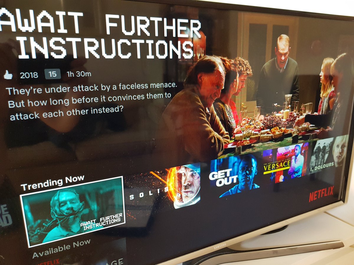 AwaitFI's tweet photo. WE'RE TRENDING ON NETFLIX!! Everyone seems to have an opinion on Await Further Instructions. Have you checked it out yet? https://t.co/P1K0eE4Q80