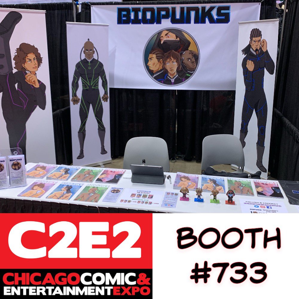 BioPunksComic's tweet photo. The last day of @c2e2 is upon us which means itβs the last day to check out our booth (#733) if you havenβt yet! Come stop by and see what #BioPunks is all about. Something tells me youβll like it! π¬π¬π¬ #TeamBioPunks #C2E2 #IndieComics #Comics #ComicBooks https://t.co/Y3UpX9kSgU
