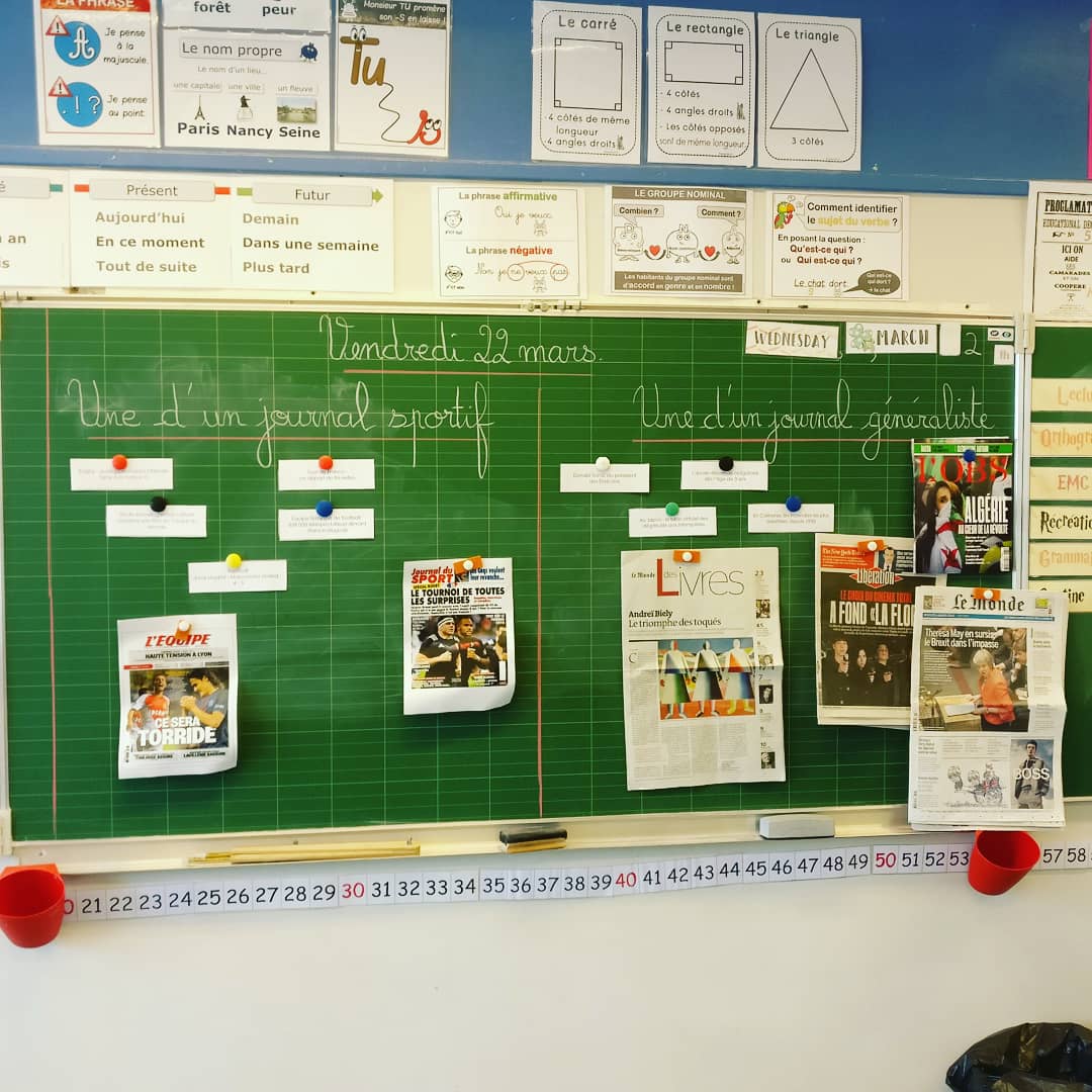 ducotedechezcel's tweet photo. Semaine de la presse 👩🏫📰avec @EMCpartageons
Découverte de journaux sportifs et généralistes, classement, question "qu'est-ce qu'une Une ?" Avec création d'une trace écrite. #emcpartageons #LeMonde #Liberation #teamce1ce2 #lequipe #traceecrite #SPME2019 #InfosÀLaUne
@LaSpme https://t.co/QQTrWIHI0Y