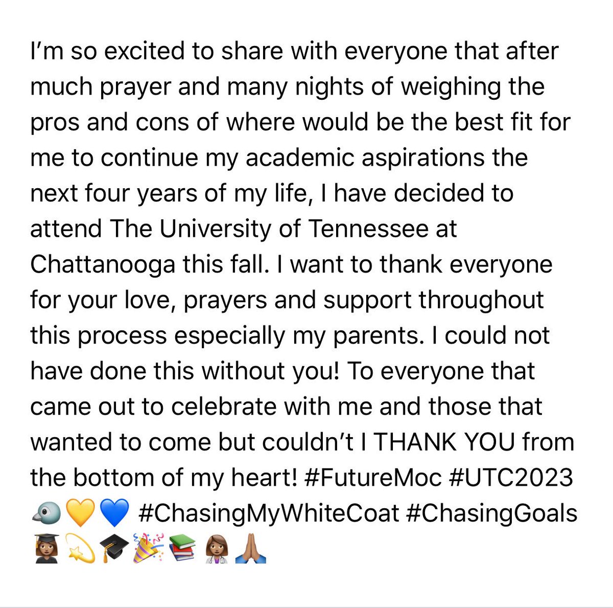 IyoniaBoyce's tweet image. #CollegeReveal I’m so excited to share with everyone that I will be attending @UTChattanooga this fall!! #FutureMoc #UTC2023 #noogabound 🐦💛💙 #ChasingMyWhiteCoat #ChasingGoals 👩🏽‍🎓💫🎓🎉📚👩🏽‍⚕️🙏🏽 #FireWithin 🔥🐉 #CHS2019  @RachelllBoyce