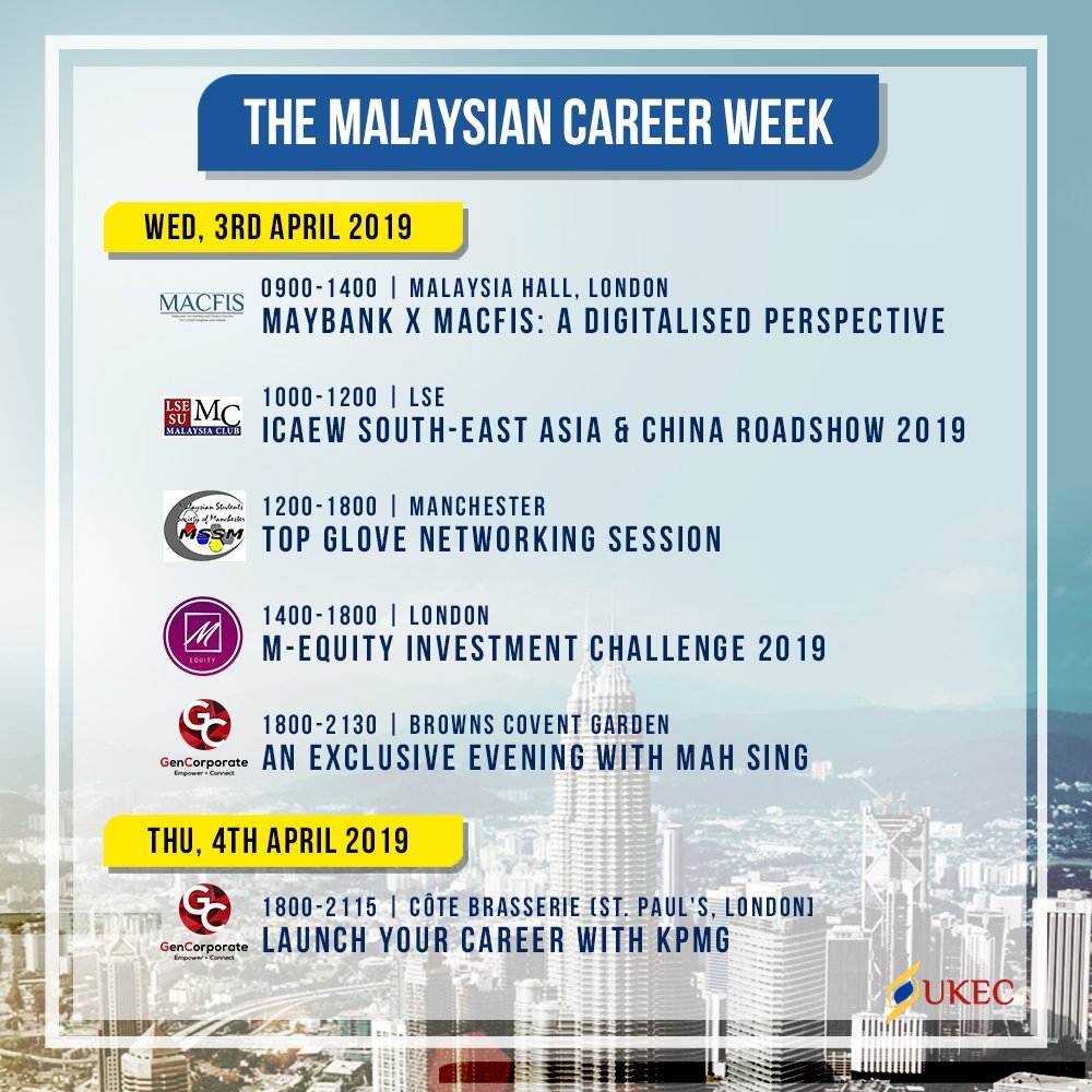 gencorporate_'s tweet photo. For the first time in history, Malaysian student organisations in the UK and Ireland are coming together for The Malaysian Career Week - and the #GCFamily is excited to be bringing you stacks on stacks of opportunities!

Career Week: https://t.co/9UpLixf3pg https://t.co/vzcRk39d0t