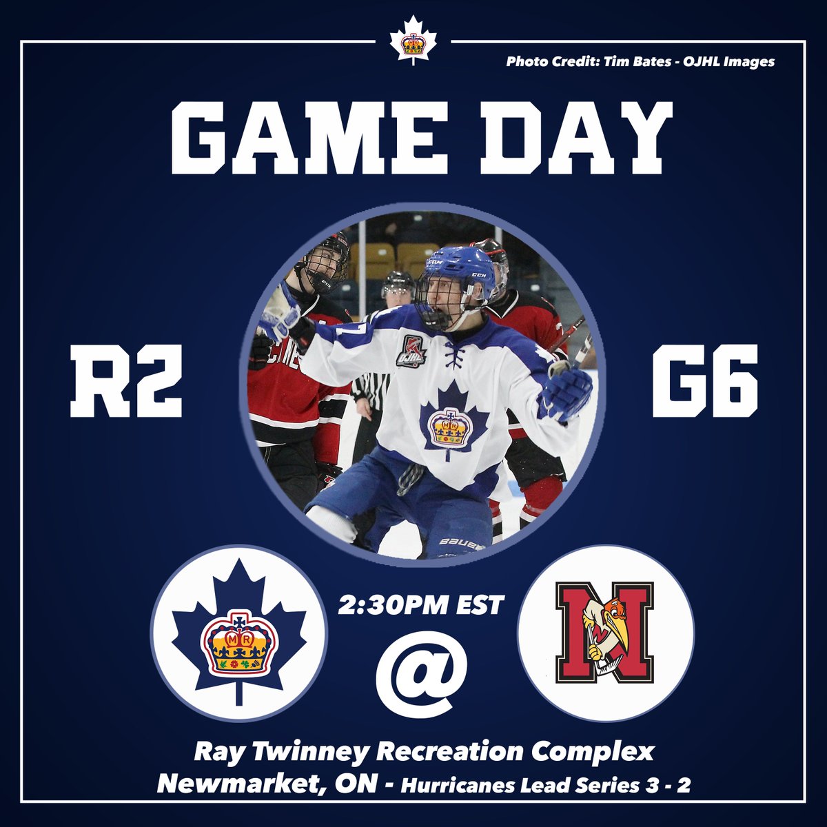 MarkhamRoyals's tweet photo. 🚨 IT'S GAME DAY🚨 and it's now or never time, as the Royals try to prolong the series (again, again) today in a Sunday matinee!

🆚 @NmktHurricanes
🏟️ Ray Twinney Rex Complex
⏰ 2:30pm EST
📺 @MyHockeyTV
📸 Credit: Tim Bates - OJHL Images
#️⃣ #GRG👑 https://t.co/6M4fCghar3