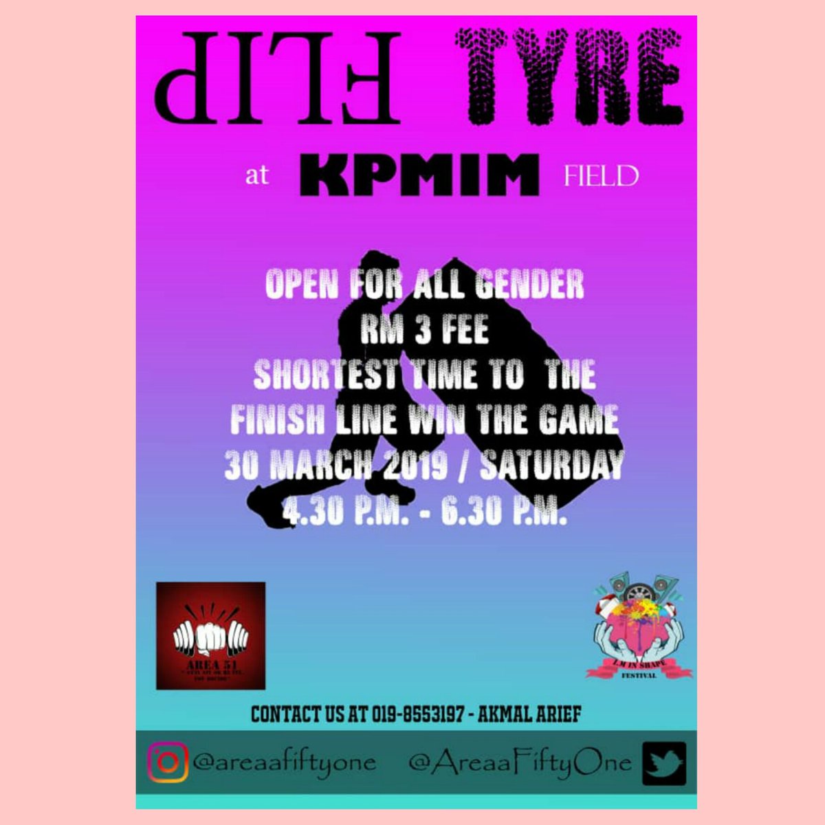AreaaFiftyOne's tweet photo. You think you are strong enough?

Join Flip Tyre to see who is the strongest and the fastest! Both male and female students are welcome! 😆

The fee is Only RM3 for each person and you don't have to find any members. You are going sololololo 😜

#SOC3533 #TeamKPMIM https://t.co/DSv84ZQq6c
