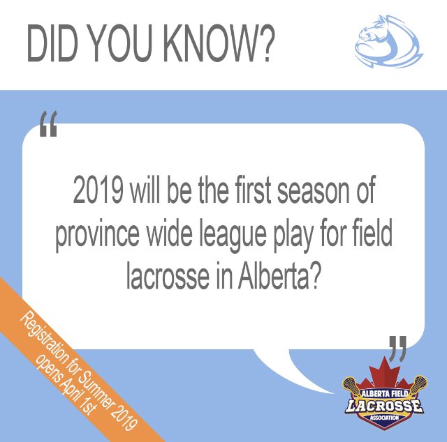 MustangLaxAb's tweet photo. Did you know - 2019 will be the first season of province wide league play for field lacrosse in Alberta? @MustangLaxAb @ABFieldLacrosse https://t.co/I9V7qvRF4i