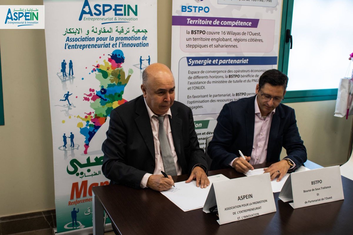 Aspein31's tweet photo. Signature le 23 mars 2019 d'une convention d'entente, avec la bourse de la sous traitance et de partenariat de l'ouest, pour le renforcement des capacités managériales des entrepreneurs.
#ASSOCIATION #ASPEIN #BSTPO #CONVENTION #ORAN https://t.co/68v3jQjLK0