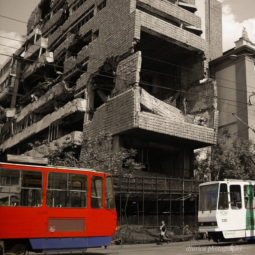 #NATO #aggression on #Serbia Date: March 24 - June 10, 1999 (78 days)
.
.
. 
.
#archive #Beograd #Srbija #Clinton #monumental_world #ok_europe #archives #europenews #ig_street #loves_united_europe  #total_europe #bnw #tramspotting #tram #djuricaphotography