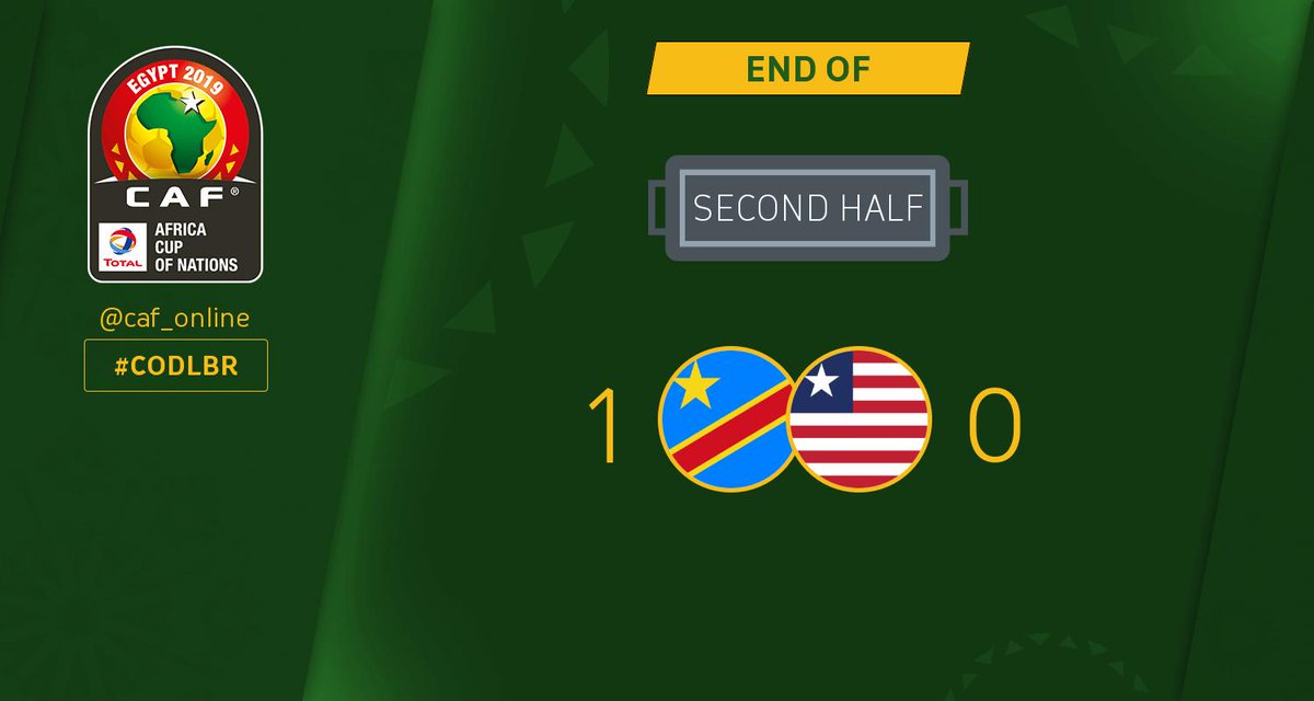 CAF_Online's tweet photo. SECOND HALF | Congo DR - Liberia 1-0 #AFCON2019Q #CODLBR https://t.co/71OgGcz69C