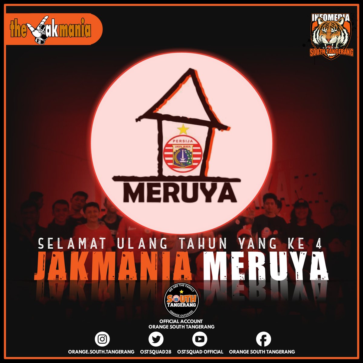 JakmaniaOst's tweet photo. Selamat ulang tahun yang ke 4 The Jakmania wilayah MERUYA. Makin solid, kompak, militan dan jaya raya selalu ππ
#KorwilMeruya
#PersijaJkt
#TheJakmania
#Ostsquad
#InmedOST
#TigerBorder
#JOB23
#Sajete https://t.co/8T9LbUTQng