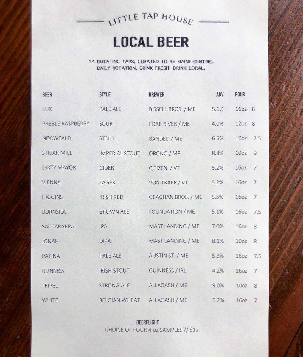 Drink Local! <a href="/BissellBrosBrew/">Bissell Brothers</a> <a href="/ForeRiverBrew/">Fore River Brewing Company</a> <a href="/BandedBrewingCo/">BandedBrewingCo</a> <a href="/OronoBrewingCo/">Orono Brewing Co.</a> <a href="/citizencider/">Citizen Cider</a> <a href="/vonTrappBrewing/">von Trapp Brewing</a> <a href="/GeaghanBros/">Geaghan Bros Brewing</a> <a href="/foundationbrew/">Foundation Brewing</a> <a href="/MastLanding/">Mast Landing Brewing Co.</a> <a href="/AustinStBrewery/">Austin Street Brewery</a> <a href="/GuinnessIreland/">Guinness Ireland</a> <a href="/AllagashBrewing/">Allagash Brewing Co</a> #craftbeer #portlandME
