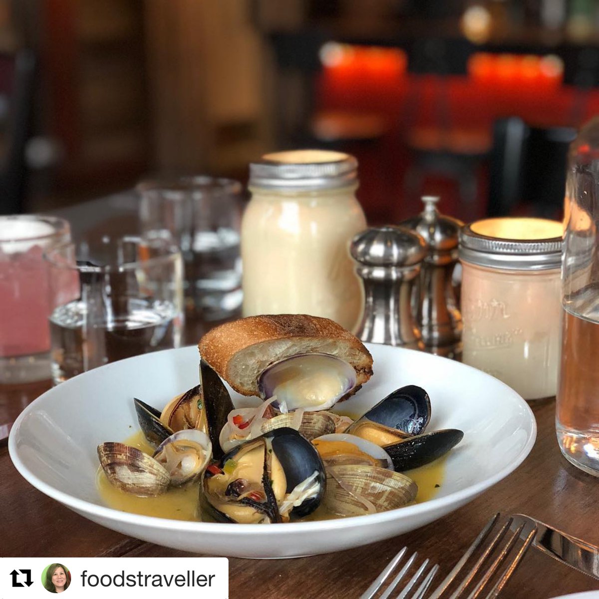 #repost @foodstraveller 

Not that you need a reminder of some of our everyday favs - but this post and pic was too good to pass up.

Black Garlic Butter Steamed Manila Clams &amp; Grilled Chicken Liver Mousse Toast 
* 
* 
* 
* 
* 
#repost #clams #pdx #pdxnow #pdxeats