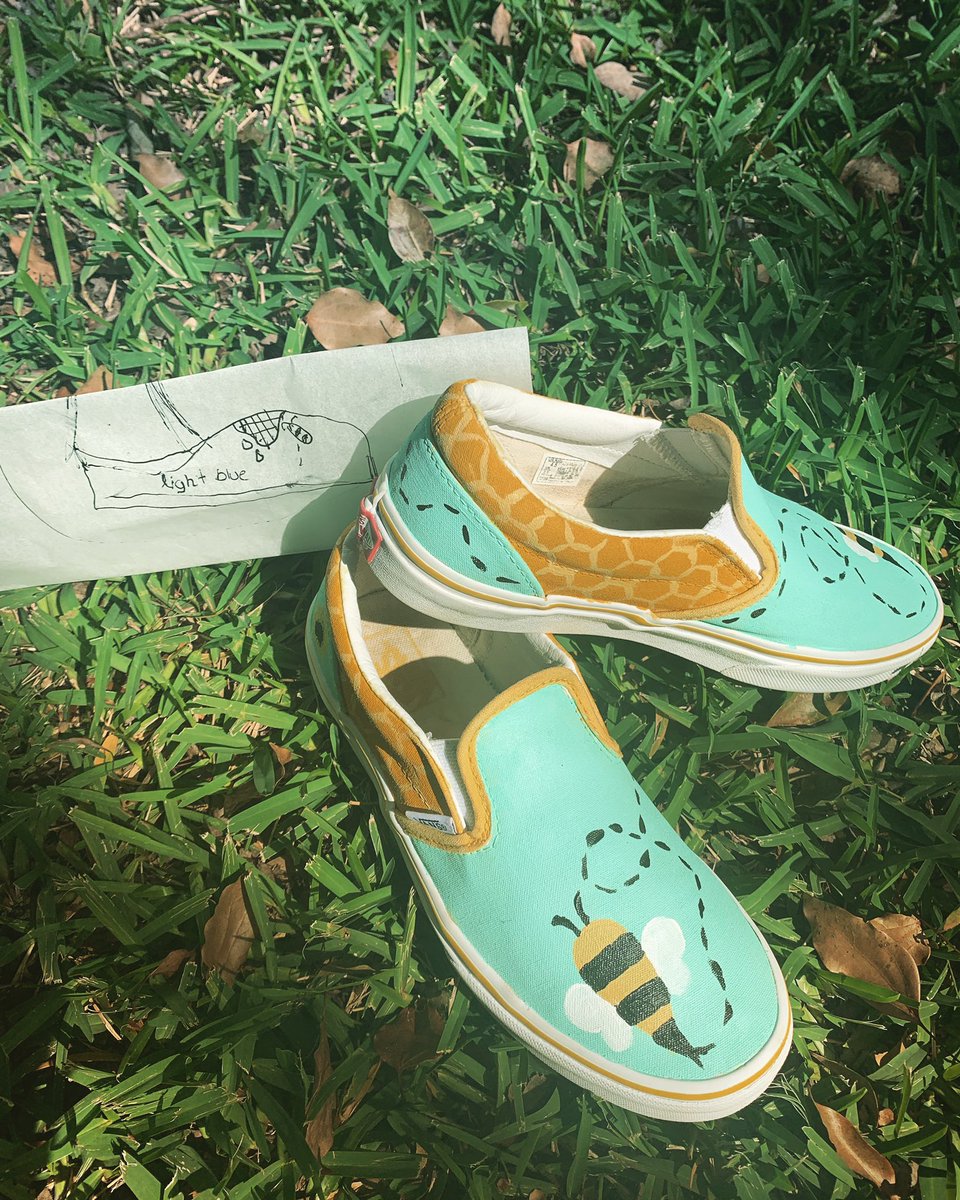 shakengraphics's tweet photo. From concept to completion!! These “Bees Knees” slips ons are definitely the Bees Knees!! Draw a concept and I can create them! DM or Email me for orders! #shakengraphics #shaken #graphics #beemovie #BeesKnees #Custom #Painted #Shoes #Vans #SlipOns https://t.co/XLTYcGvcvI