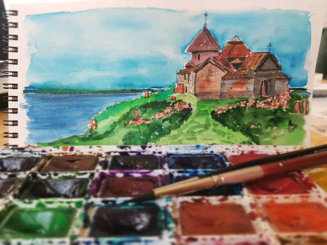 raganudraustini's tweet photo. Quick sketch #watercolor #akvarelė #illustration #iliustracija #atvirukas #armėnija #armenia #sevan #lakesevan #monastery
#Hayravank #hayravankmonastery #Հայրավանք #Սևանալիճ #vienuolynas #sevanas #sevanoežeras #travelsketch #watercolorandpen #easywatercolor #armenianchurches https://t.co/VY4DN1epsm