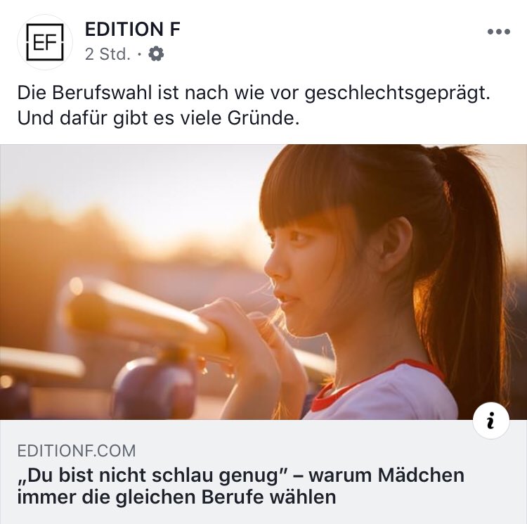 Es gibt mehr als 328 #Ausbildungsberufe in Deutschland, vor allem Mädchen wählen immer wieder die gleichen. In den wachsenden #MINT Branchen sind sie unterrepräsentiert. Artikel „Was hält sie davon ab, in diesem Bereich tätig zu werden?“ hier:editionf.com/Du-bist-nicht-… #klischeefrei