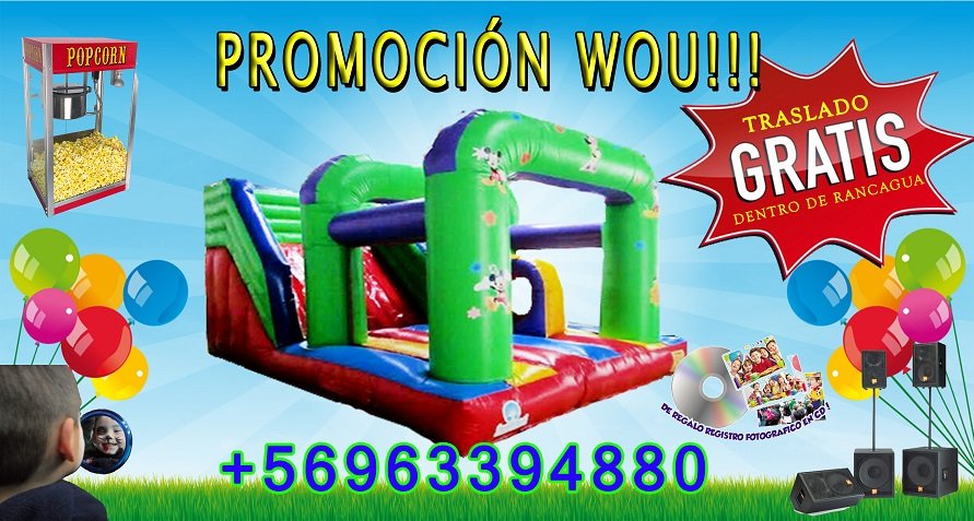 WouServicios's tweet photo. Vuelven las #promociones WOU!  Disfruta de un #cumpleaños lleno de #Diversion con #juegosinflables y #servicios Has de la #fiesta de tu hij@ algo #inolvidable #Rancagua #sextaregion #Machali contáctanos al +56963394880 🎁 https://t.co/eVn6A9JgbI