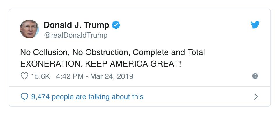 No Collusion No Obstruction Complete And Total Exoneration No Collusion No Obstruction Complete And Total Exoneration