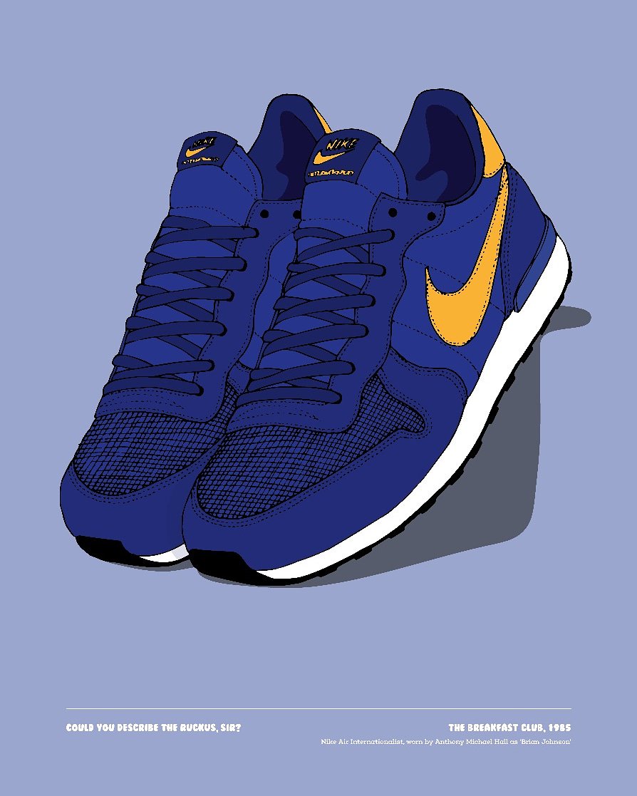 RoyMcCarthy's tweet image. Turns out the kids in #TheBreakfastClub met for detention 35 years ago today. Here&apos;s something from my #NarrativeThreads series: Brian Johnson&apos;s Nike Internationalists, still looking good after all those years trapped in the school library.