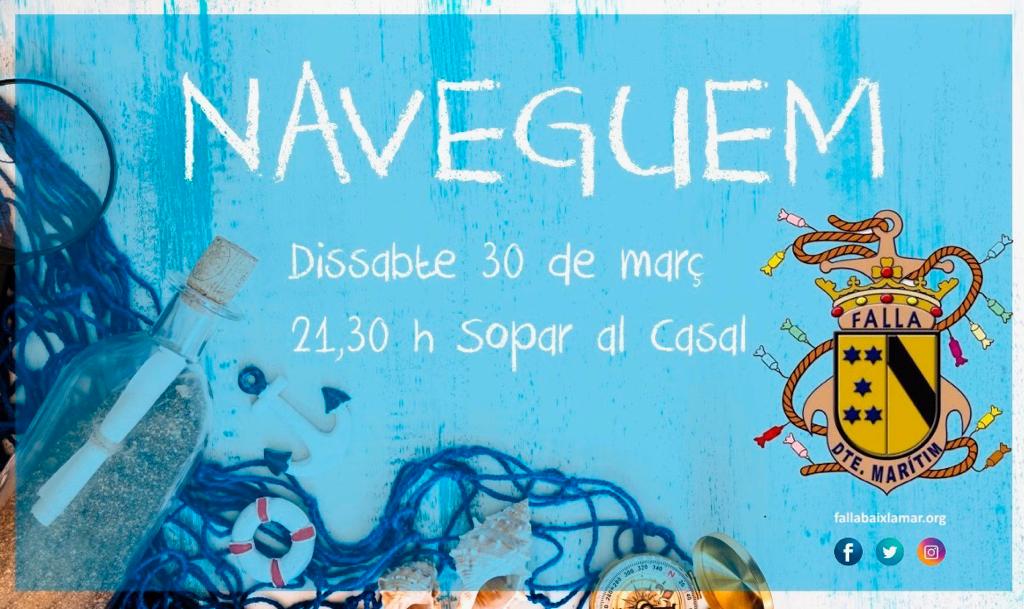 FallaBaixLaMar's tweet photo. Ja és moment de llevar àncores i sortir de nou. Us esperem el dissabte 30/03 a les 21.30h fent el primer sopar al casal del c/Pont 14. Hi haurà varietat de picadetes tradicionals, barra a preus populars, comboi i molt de sarau.
#blm2020 #naveguem #comboi https://t.co/JvNbyHAu7E