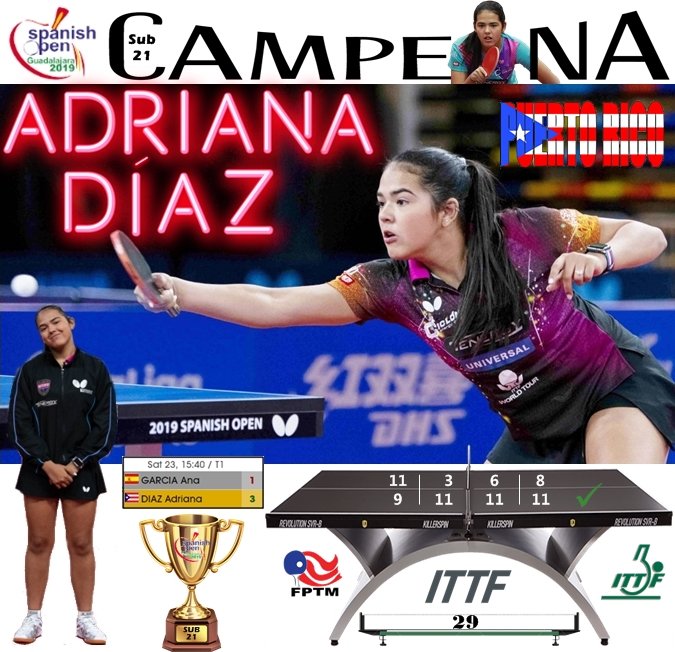 12papopiojo's tweet photo. @diaztabletennis 🇵🇷 #CampeonaSub21 #ITTFChallenge #SpanishOpen19 🏆 👏🙌 https://t.co/3VNXeoEgmP