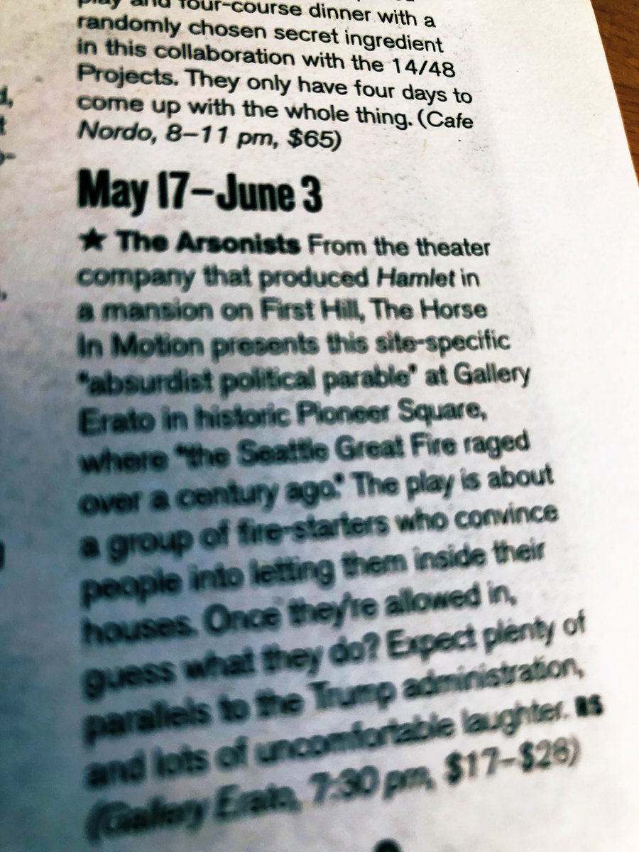 THIM_Seattle's tweet photo. Our production of #TheArsonists🔥 is already recommended with a ⭐️ in @TheStranger @StrangerTTD! Tix are on sale! https://t.co/H08Ds4vrhJ https://t.co/N6ll7Qme94