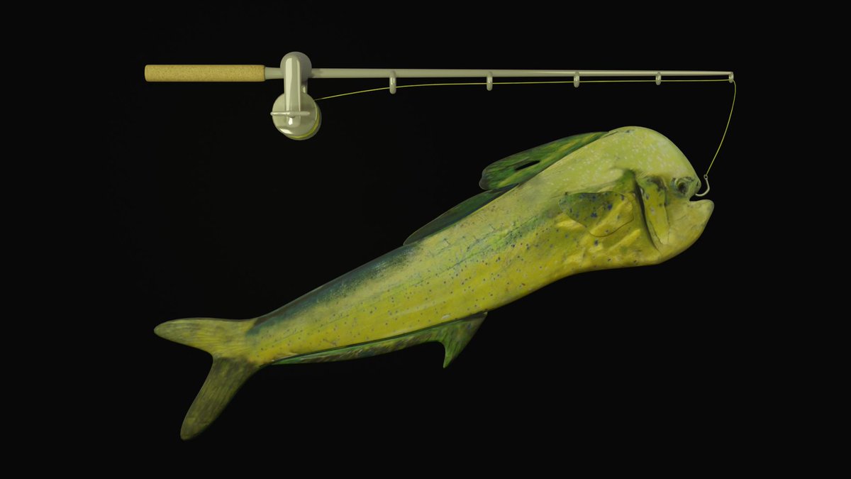 SkyWolfGameStds's tweet photo. Something very Fishy is going on here... #fish #3d #blender #b3d #blender28 #render #texturepainted #fishing #outdoors #blender3d #rendering #3dmodeling #3dfish #fishingpole #3dfishingpole https://t.co/LsEymoW7Y8