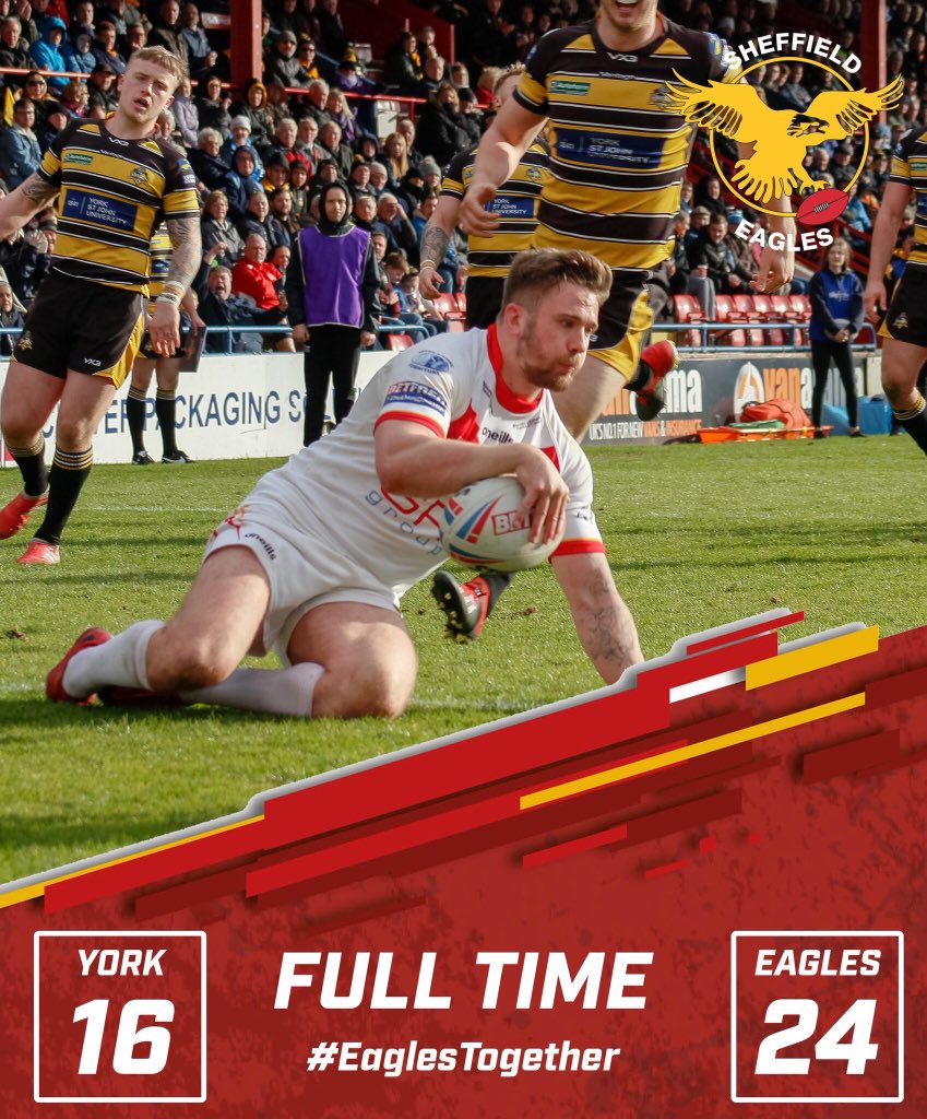 FULL-TIME!!

The Eagles come away from @YorkKnightsRLFC with a hard-fought 24-16 victory, <a href="/bhell92/">Ben Hellewell</a> with a brace on debut! <a href="/JamesGlover61/">James Glover</a> also with a four-pointer. #EaglesTogether  

📷: <a href="/adcp_official/">ADC Photography</a>