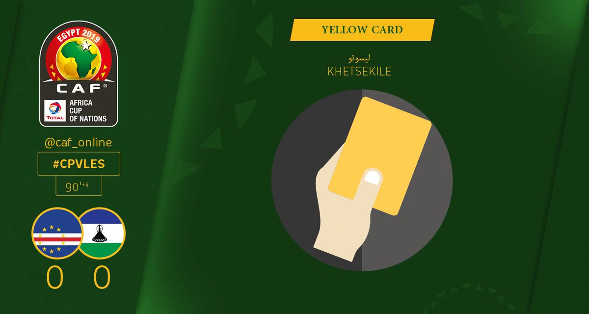 caf_online_AR's tweet photo. إنذار | الحكم يشهر البطاقة الصفراء لـ Samuel Khetsekile من ليسوتو! #AFCON2019Q #CPVLES https://t.co/T44JxEcfy4