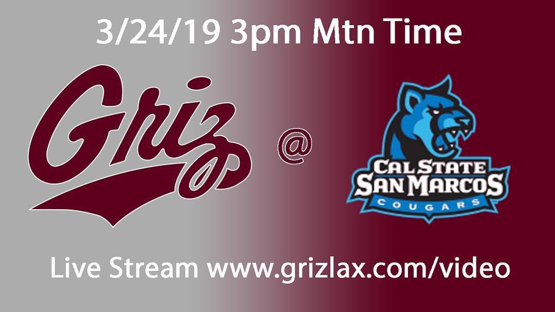 GrizLax's tweet photo. It’s game day here in California. Your No. 17 Griz are heading to San Marcos to take on No. 21 @CSUSMLAX at 3 pm

#mcla #pncll #SpringBreak2K19 #lax #DII https://t.co/892vEEgZKb