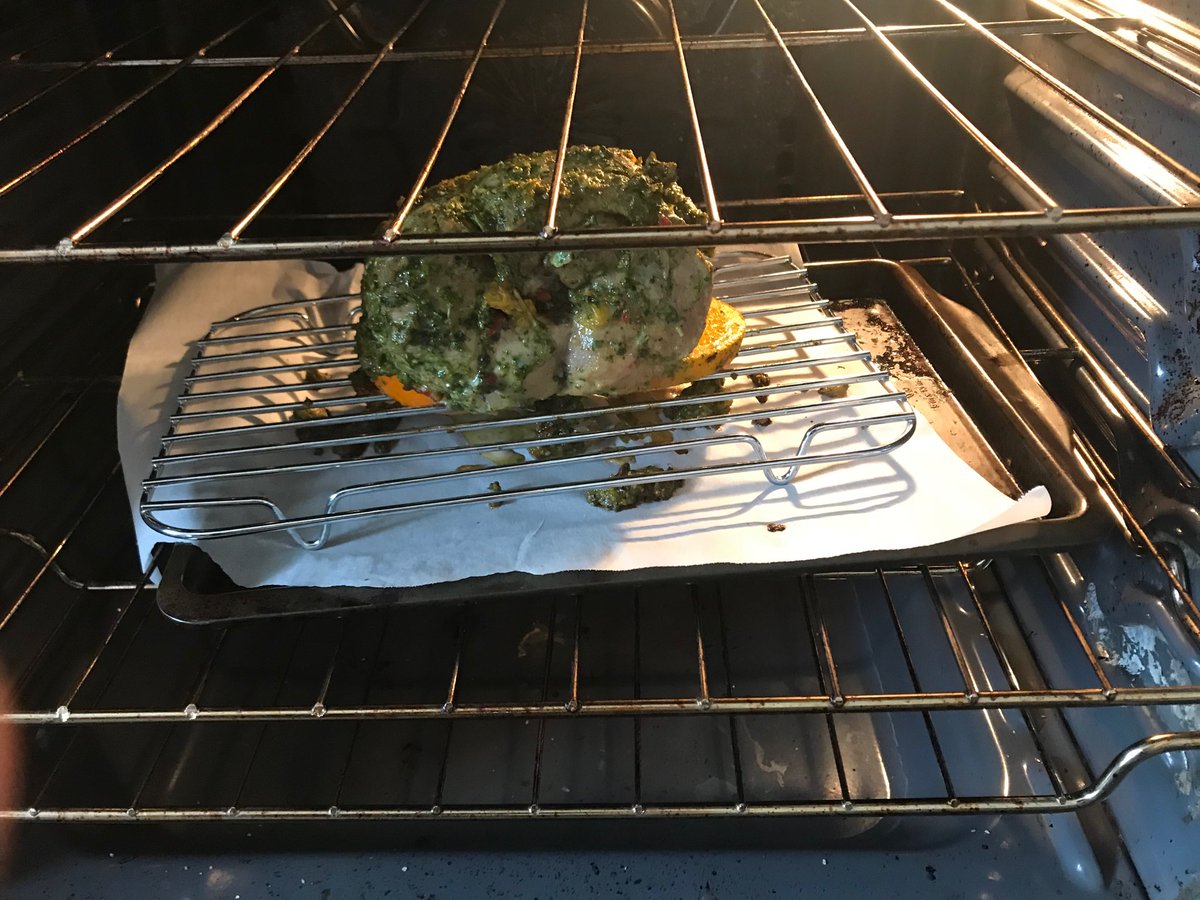 KLChislett's tweet photo. So this is happening in my oven. Orange stuffed pork shoulder. Pretty sweet having my son the chef at home #chefian https://t.co/VCQu1Yyfys