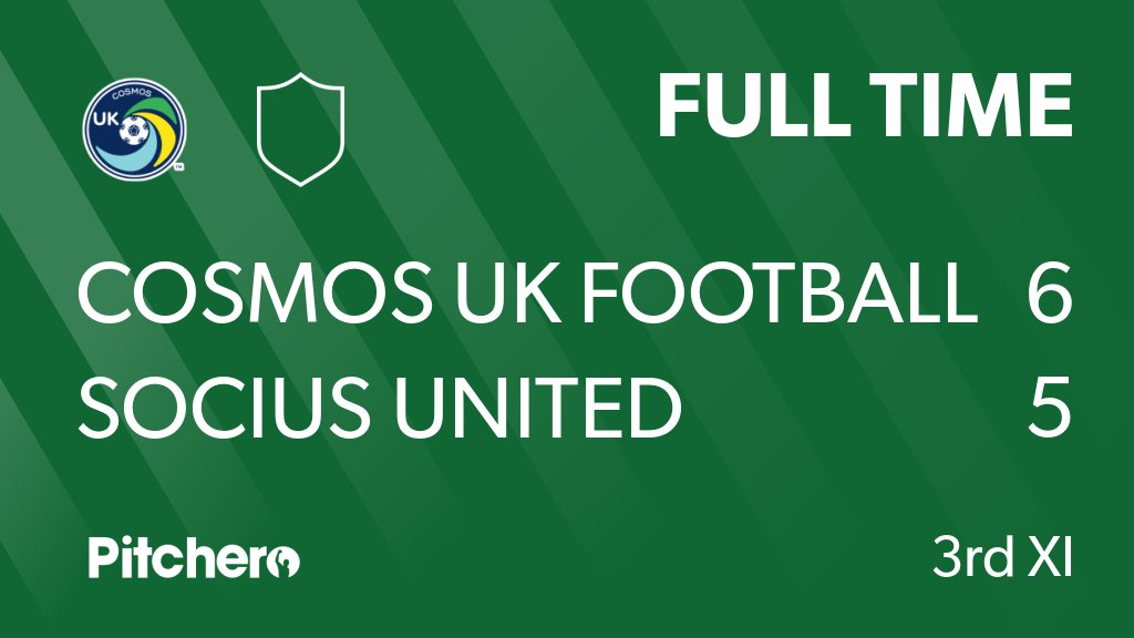 theCosmosUK's tweet photo. FULL TIME: Cosmos UK Football Club 6 - 5 Socius United
#COSSOC #Pitchero
https://t.co/4tm7G8SCdM https://t.co/GJtDiij2N1