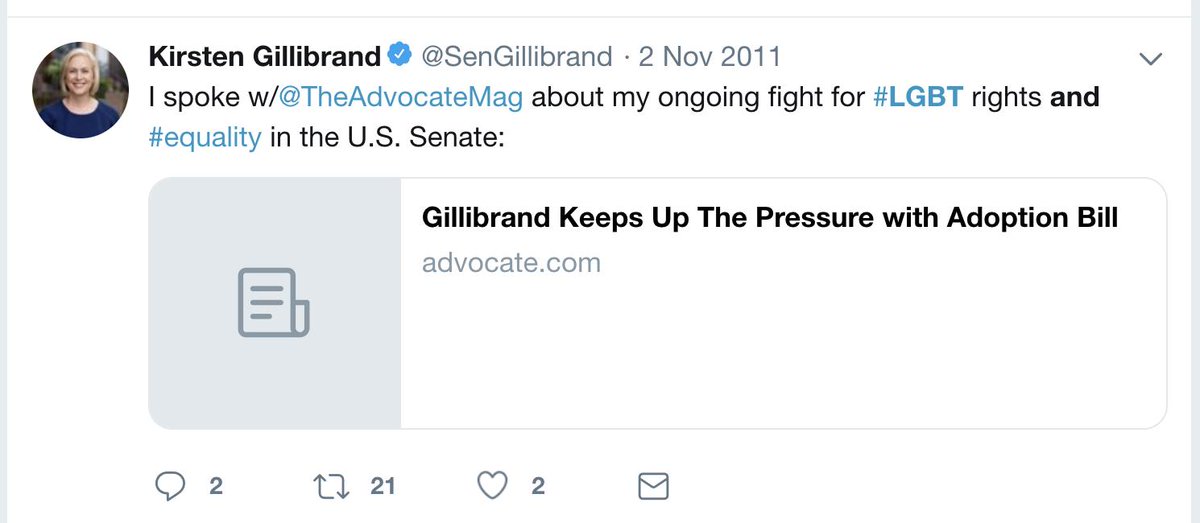 2011 Gillibrand gives an interview to The ADVOCATE. Pressing in the senate on gay adoption, DADT repeal, DOMA repeal and ENDA passage.