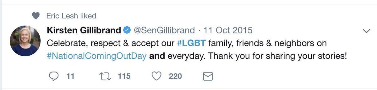 2015 Kirsten Gillibrand salutes National Coming Out Day. Calls for celebration, respect and acceptance of  #LGBT people.