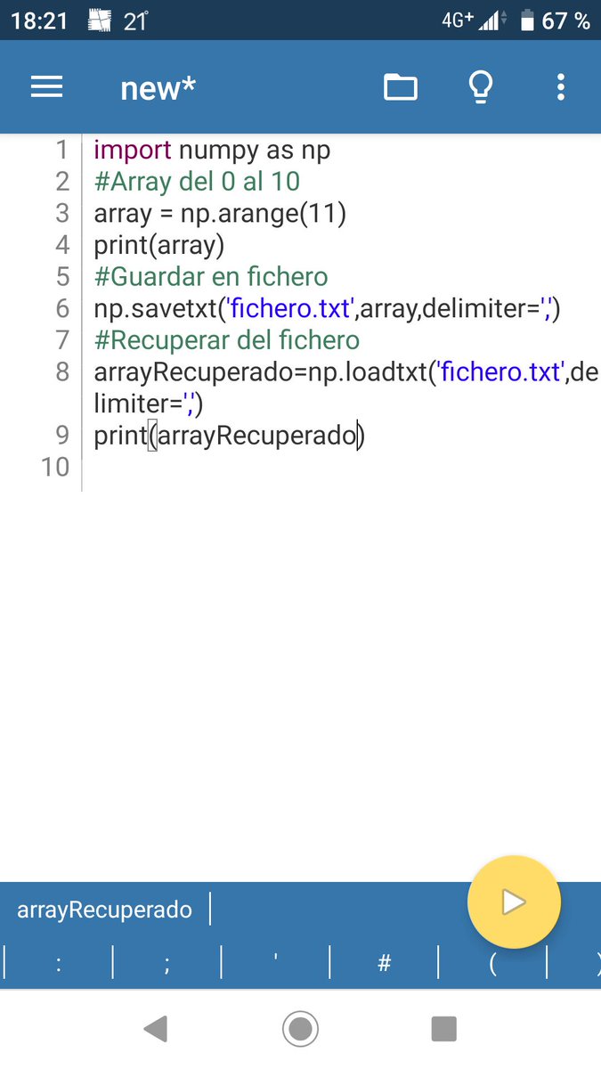 josecodetech's tweet photo. Grabar y cargar #arrays usando la librería #numpy con #python #programacion #programando #programming #程序設計 #code #pydroid  #coding #tipsPython https://t.co/CIZglvYnc5